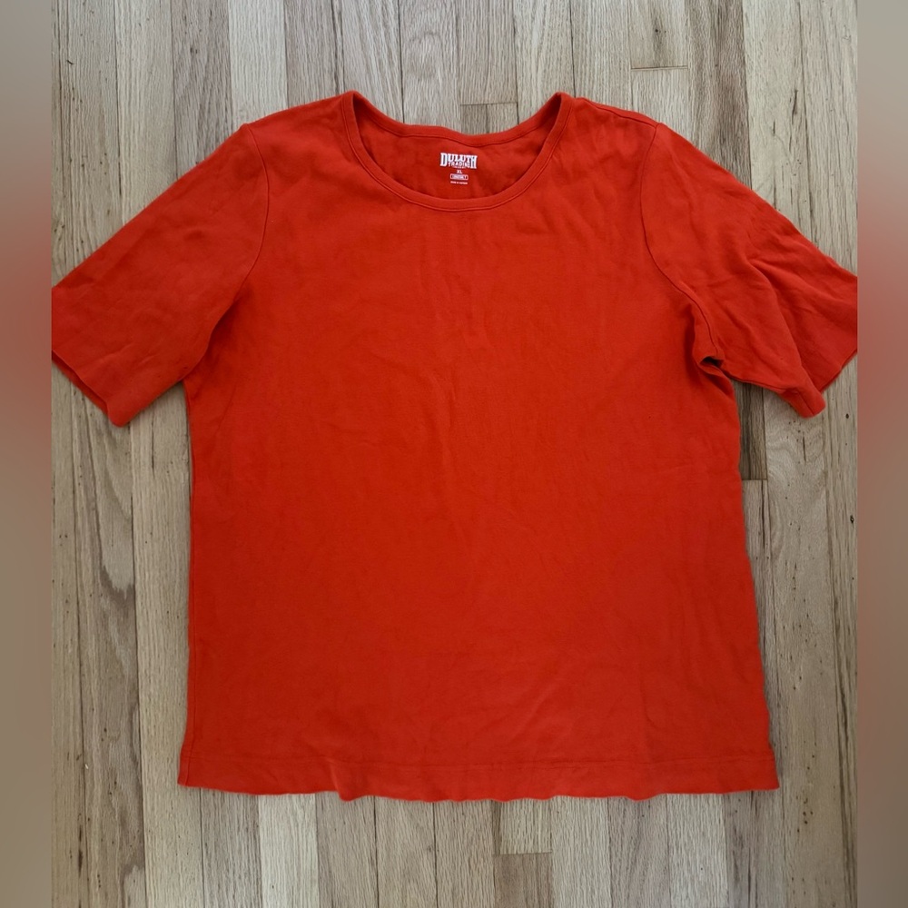 Duluth Trading Co Women’s Orange Crewneck Longtail Tee Sixe XL